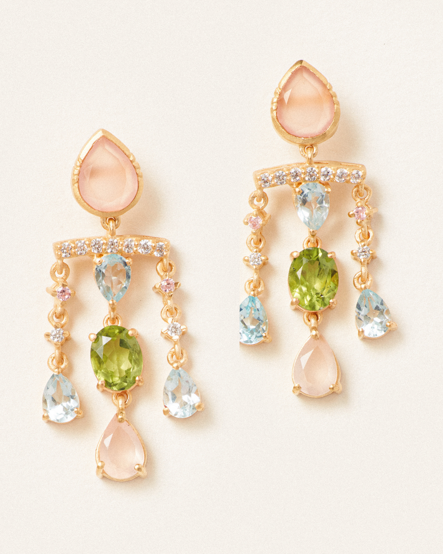 Zita earrings with blue topaz, peridot and chalcedony