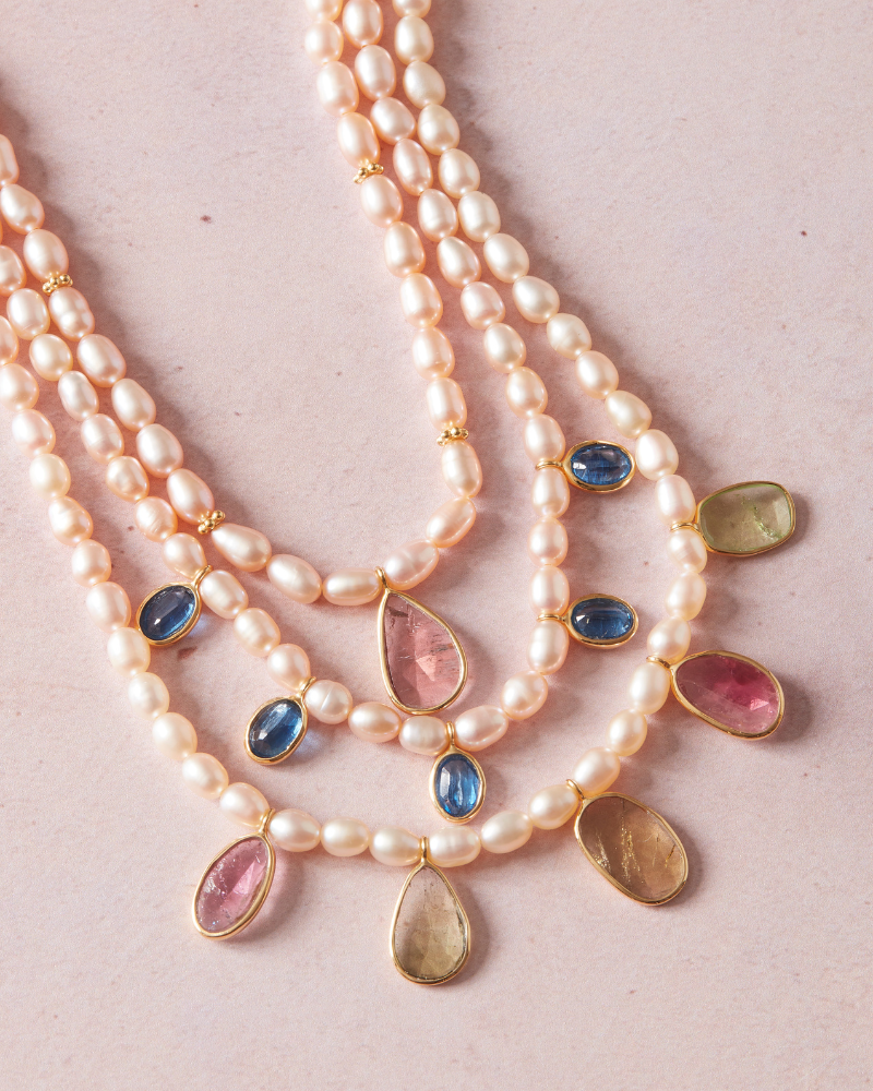 Rose pearl and natural tourmaline necklace - Limited edition