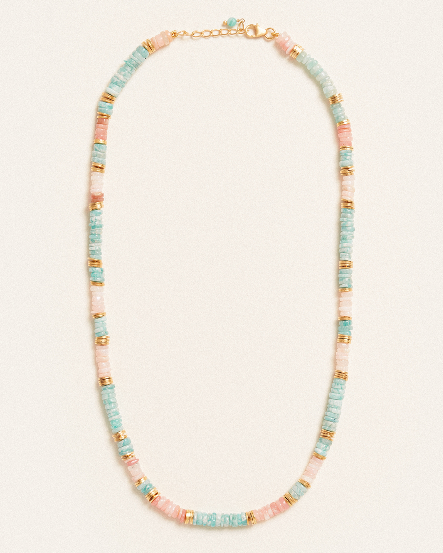 Sigrid necklace with pink opal & amazonite