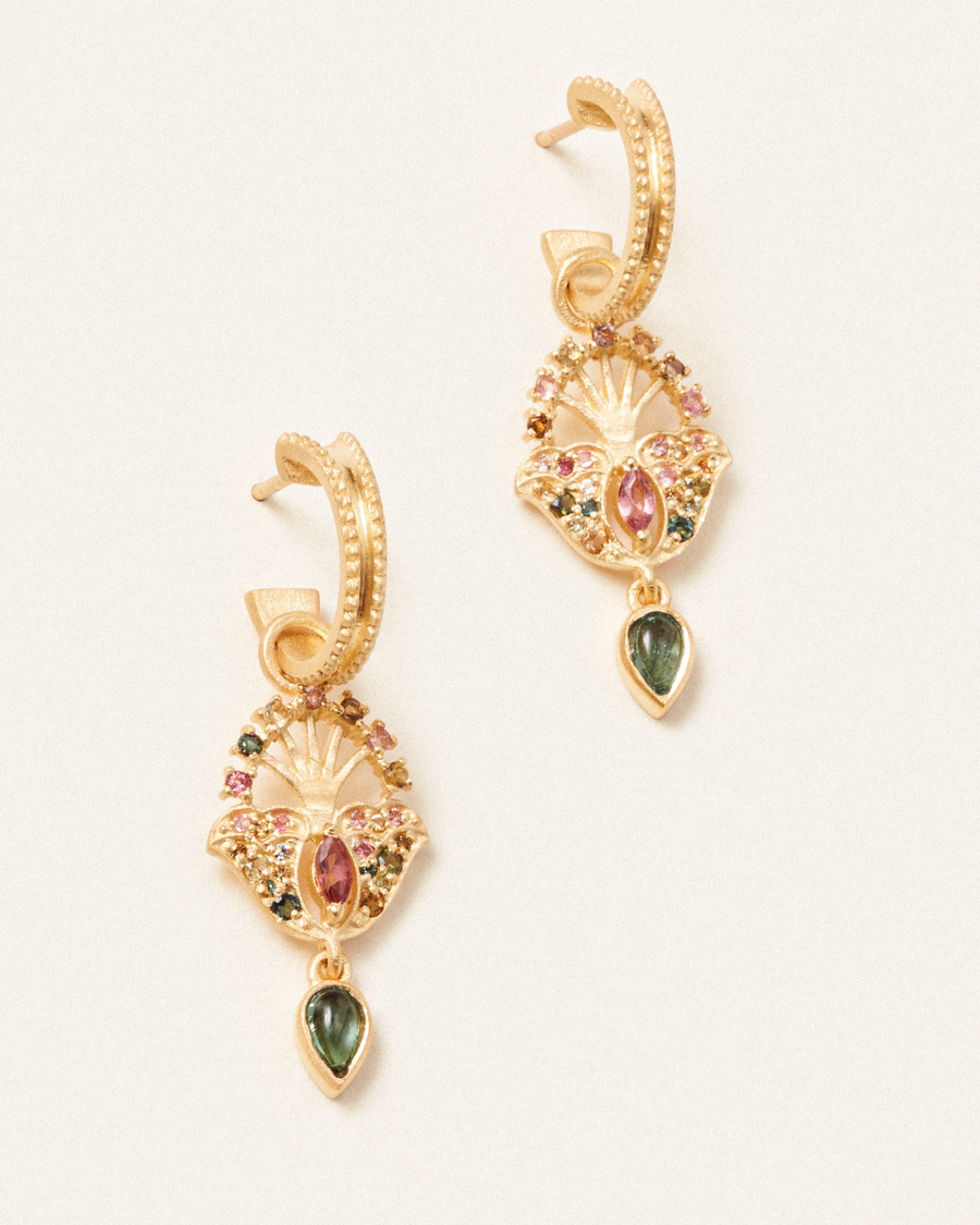 Lucky peacock hoops with tourmaline - gold vermeil