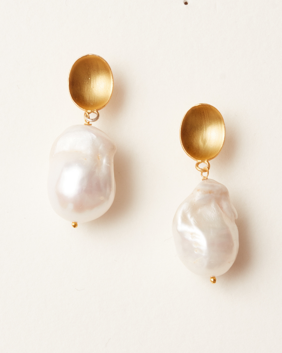 Gold nugget and pearl earrings