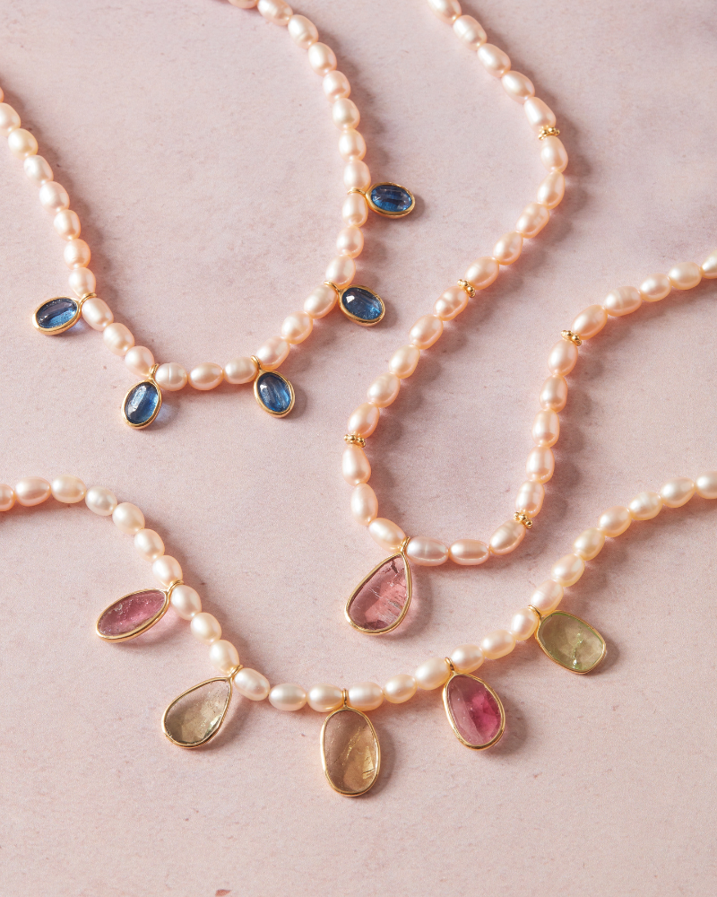 Rose pearl and natural tourmaline necklace - Limited edition