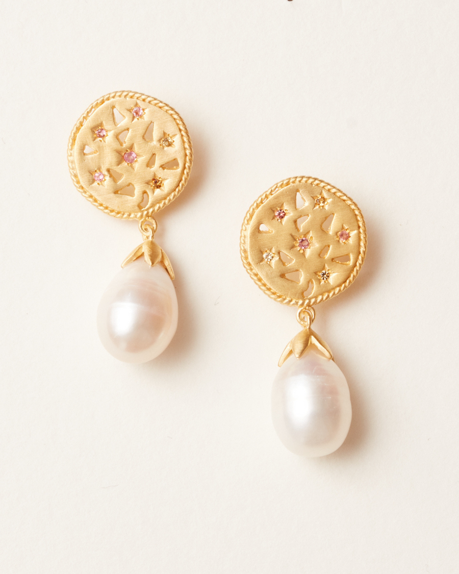 Nocturne earrings with pearl and tourmaline - gold