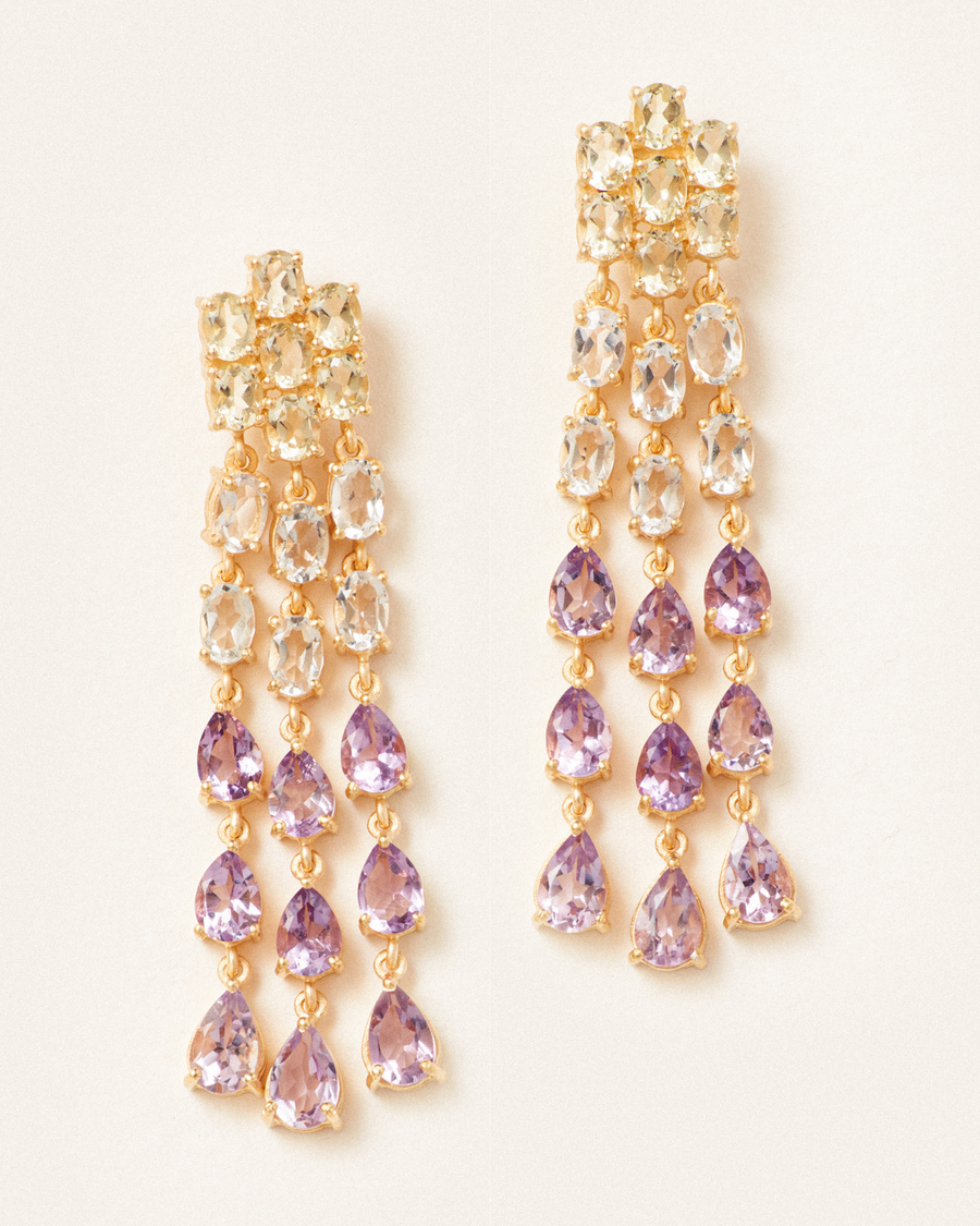 Lucia earrings with green and pink amethyst and lemon quartz