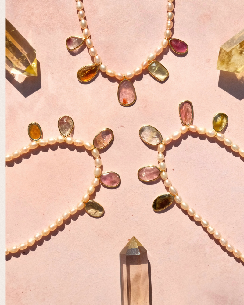 Rose pearl and natural tourmaline necklace - Limited edition