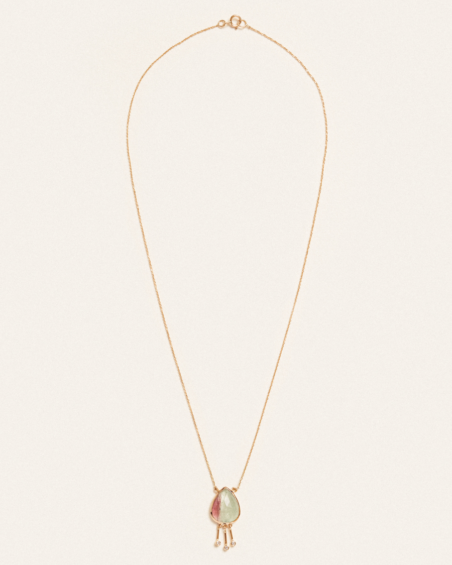 Watermelon tourmaline and diamond pendant - 18 carat solid gold