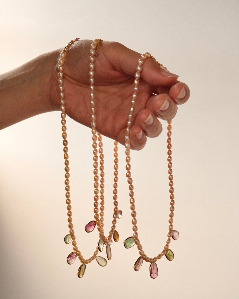Rose pearl and natural tourmaline necklace - Limited edition
