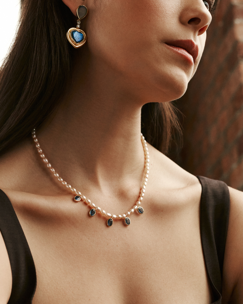 Rose pearl and kyanite necklace - Limited edition