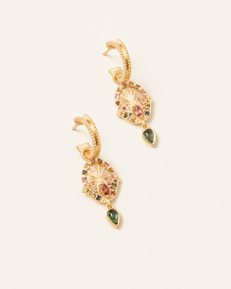 Lucky peacock hoops with tourmaline - gold vermeil