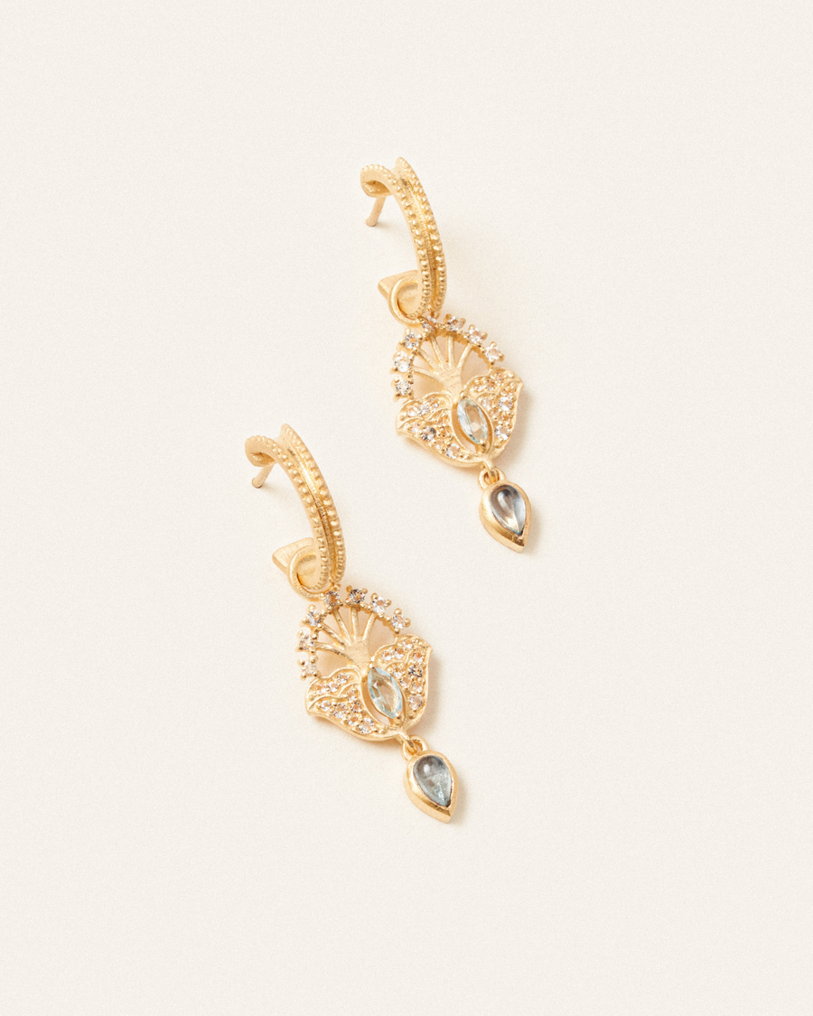 Lucky peacock hoops with blue topaz - gold vermeil