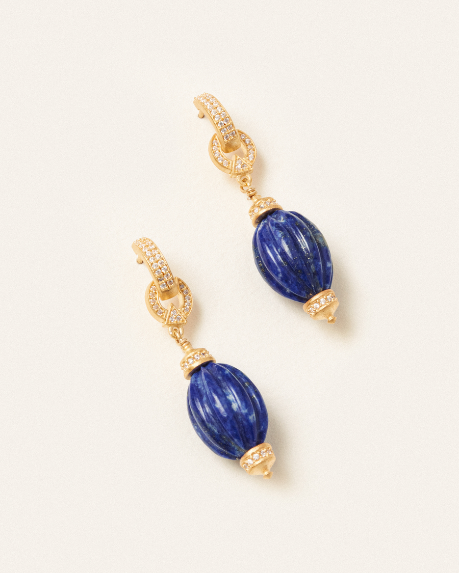 Pamela earrings in carved lapis and crystal