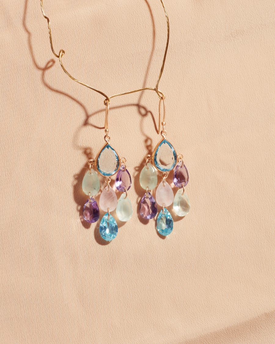 Alice earrings - blue topaz, amethyst, prehnite & rose quartz