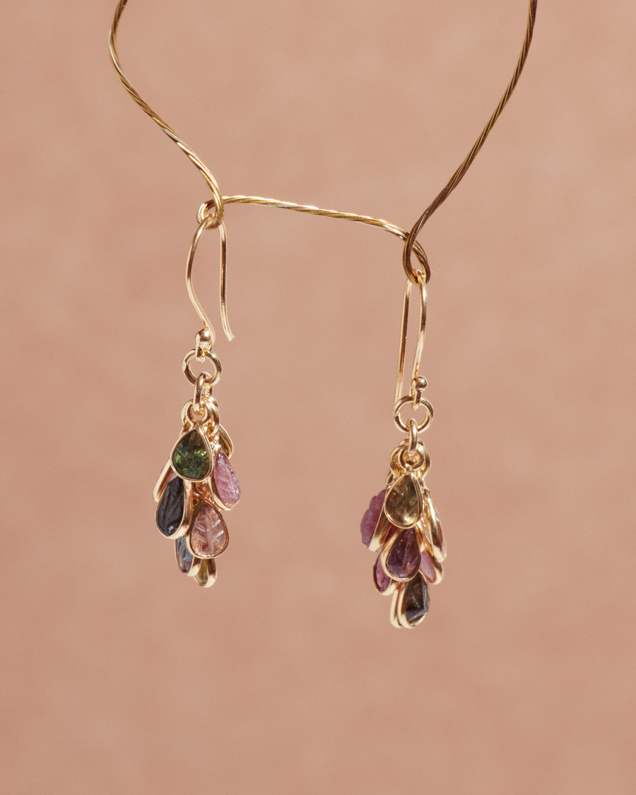Carved tourmaline cluster earrings