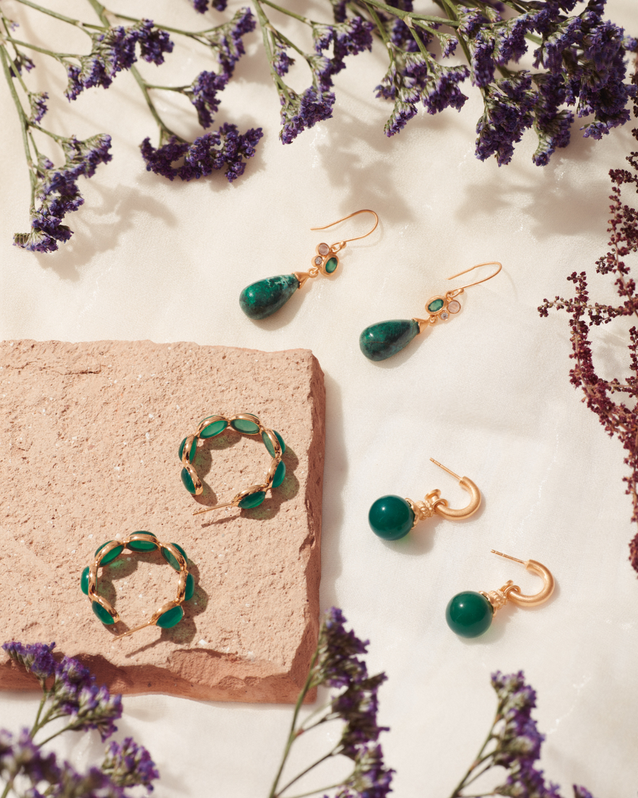 Peggy hoops with green onyx - gold vermeil