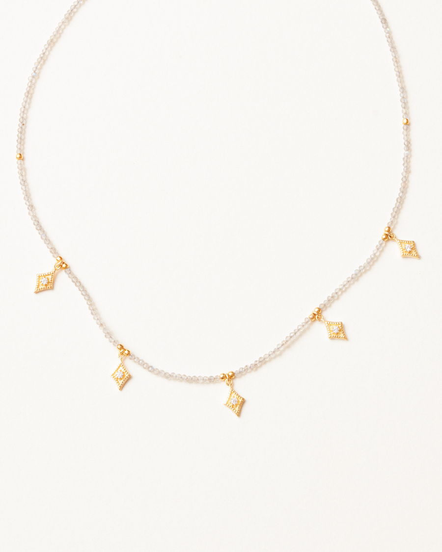 Golden charm layering necklace with labradorite - vermeil