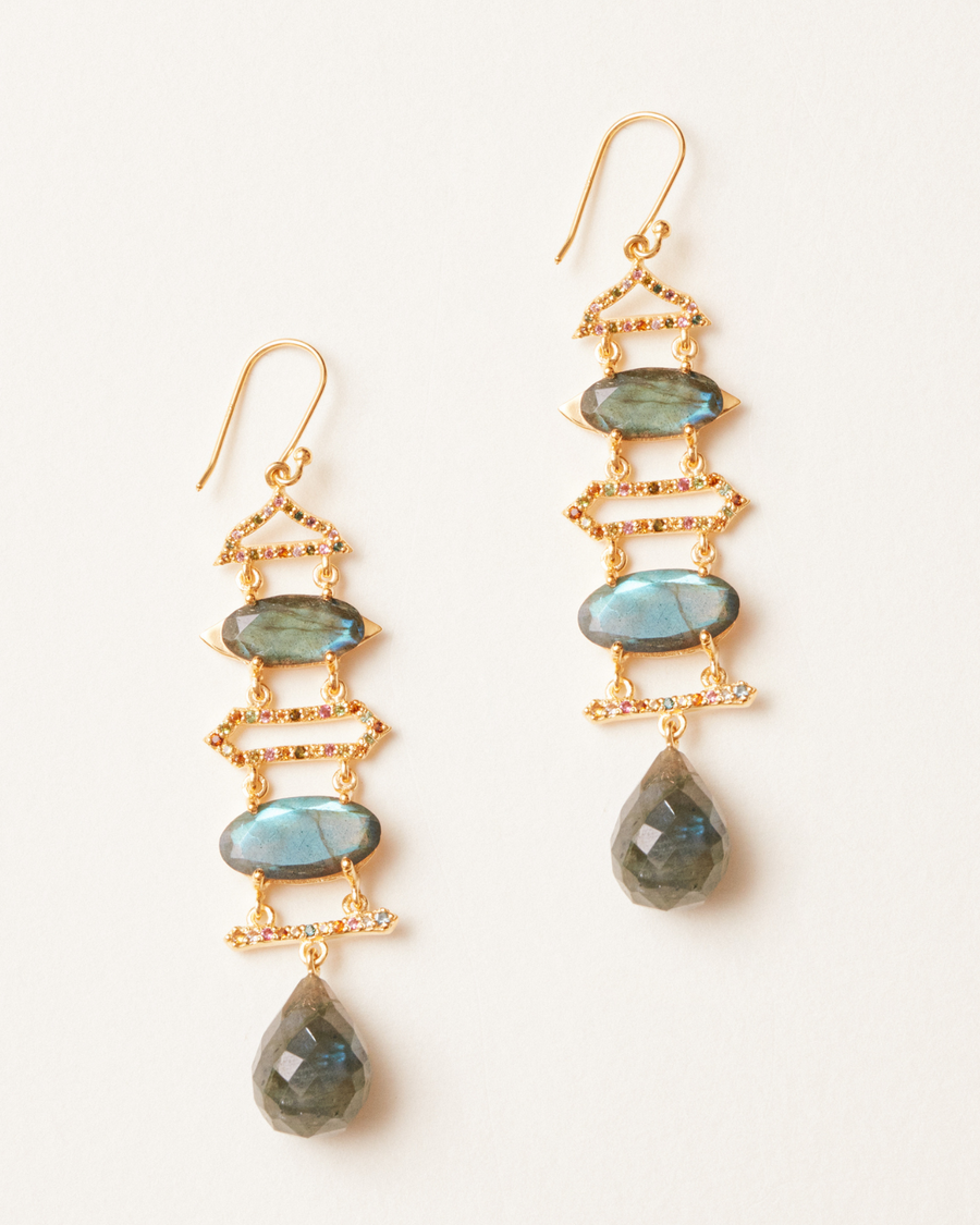 Ethereal labradorite and tourmaline layered earrings