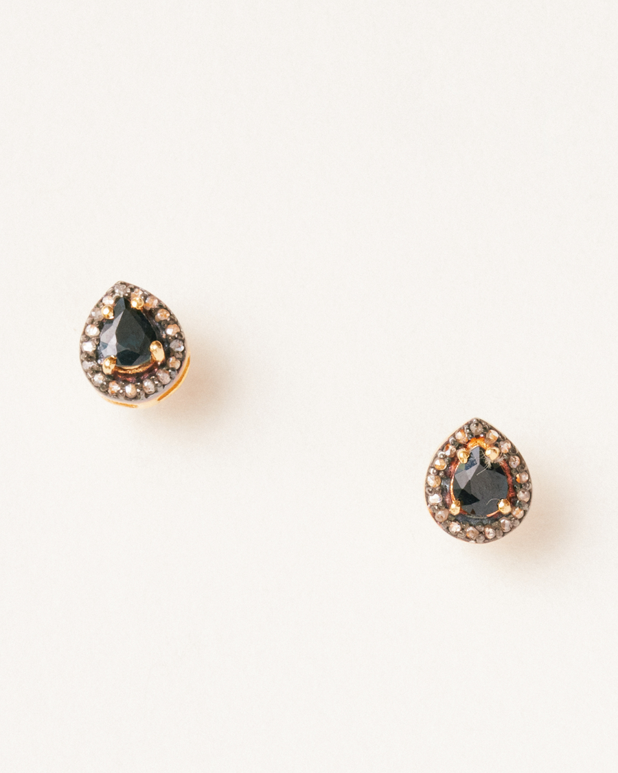 Small pear shaped sapphire and diamond studs