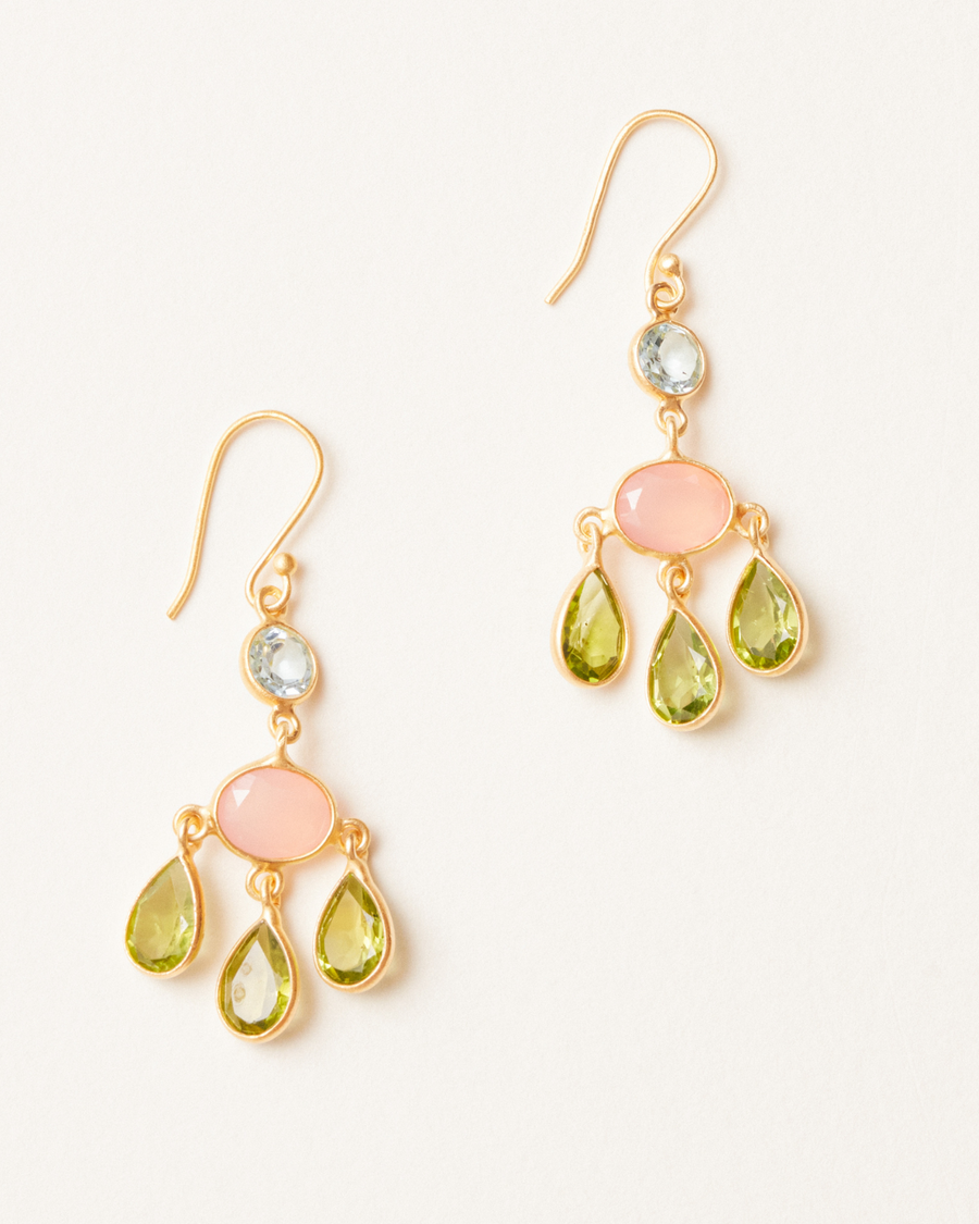 Gaia earrings in peridot, topaz & pink chalcedony
