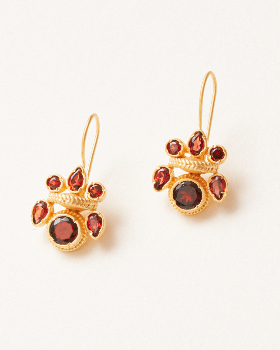 Intricate garnet gold heritage earrings