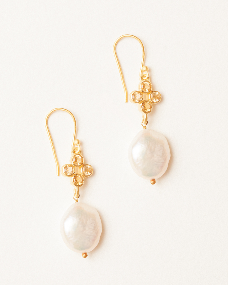 Elegant orb earrings with citrine and natural pearl