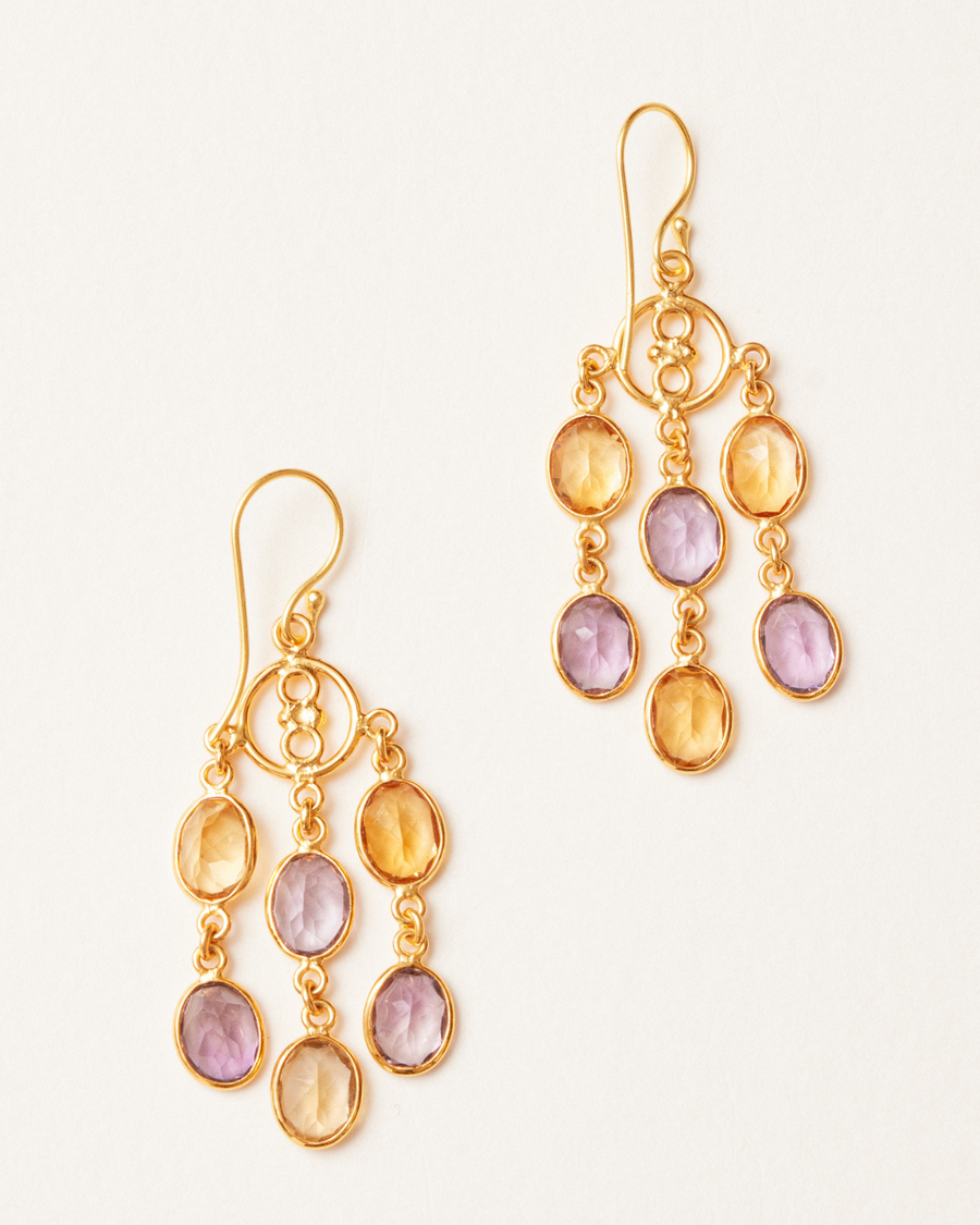Elegant amethyst and citrine dangle earrings