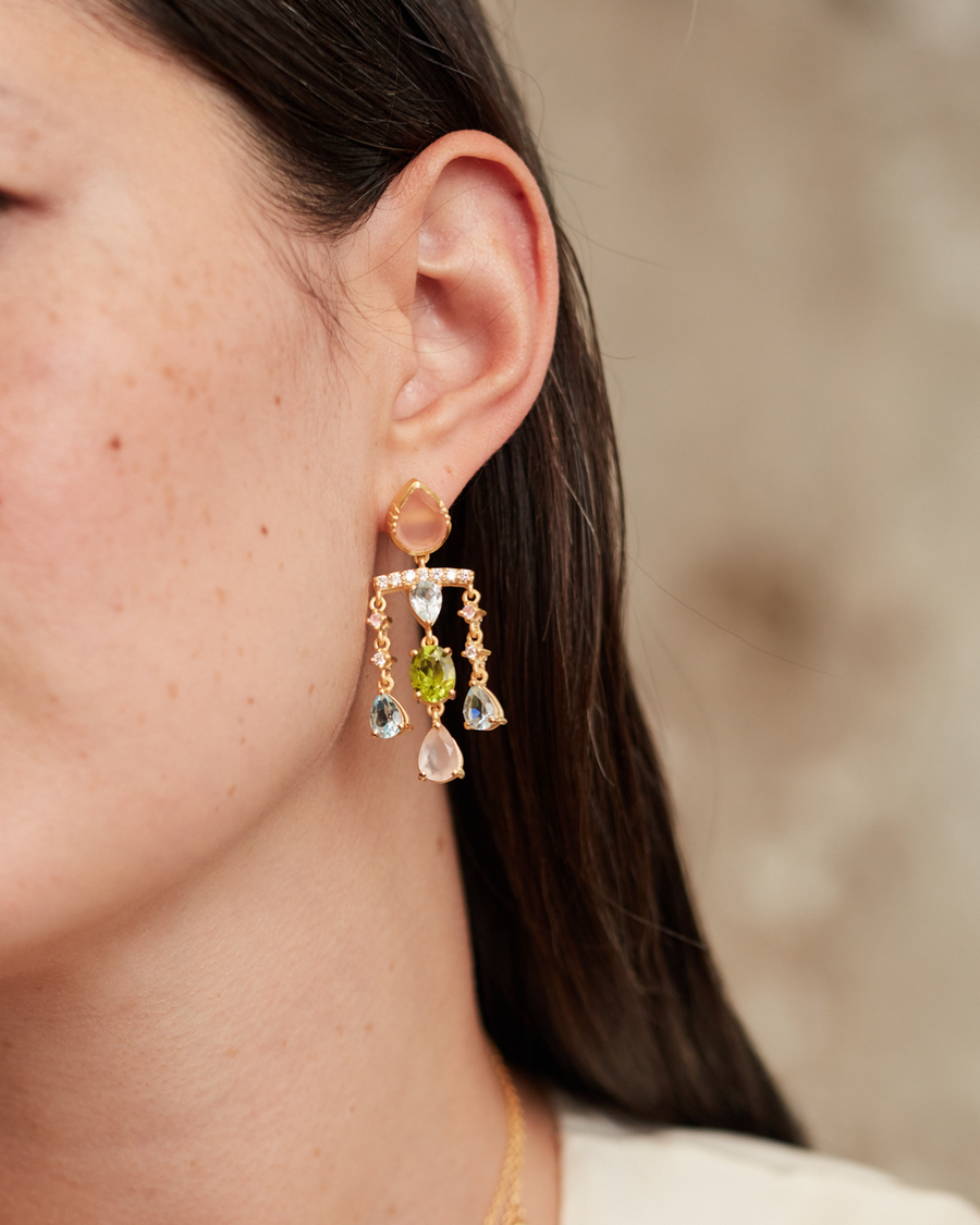 Zita earrings with blue topaz, peridot and chalcedony