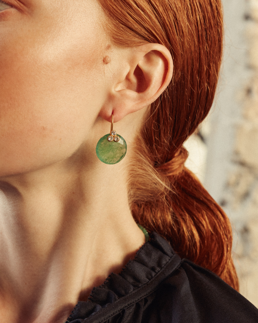 Balance earrings in green aventurine and crystal