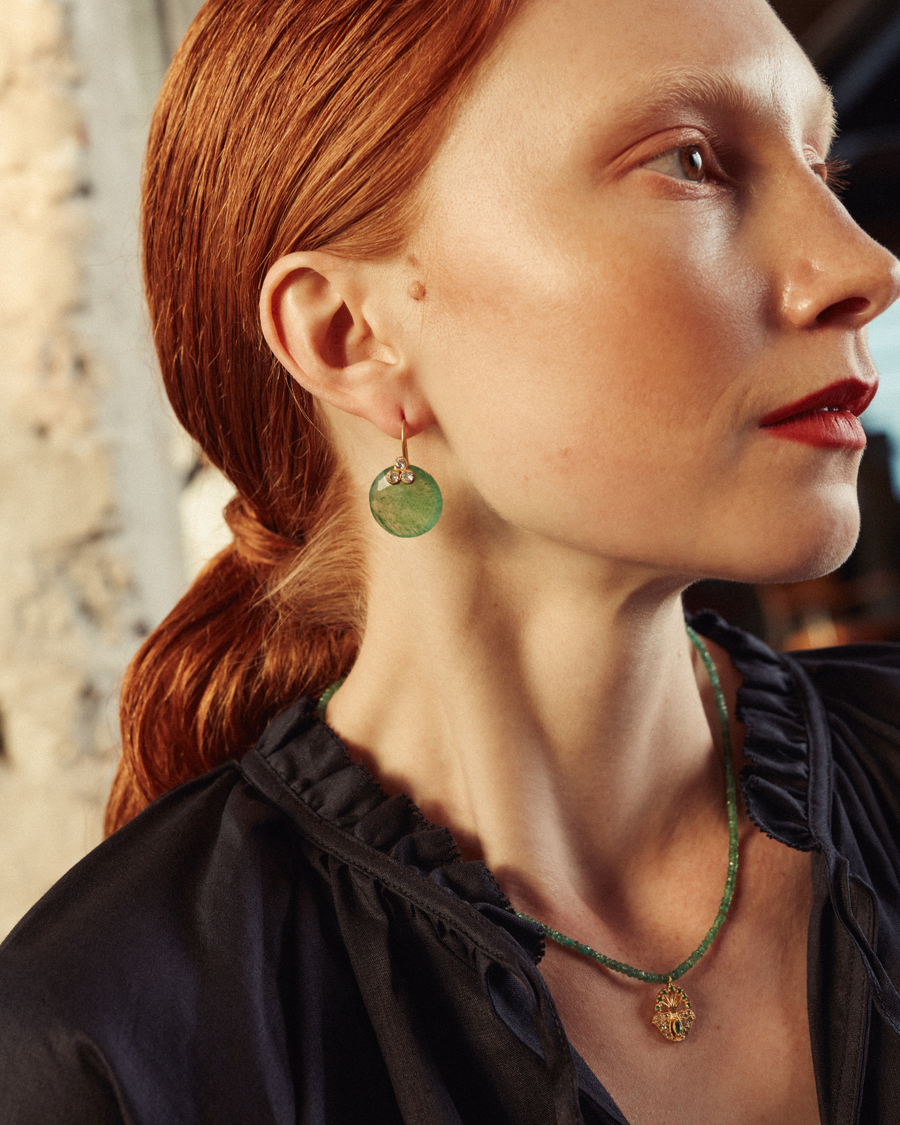 Balance earrings in green aventurine and crystal - pre-order