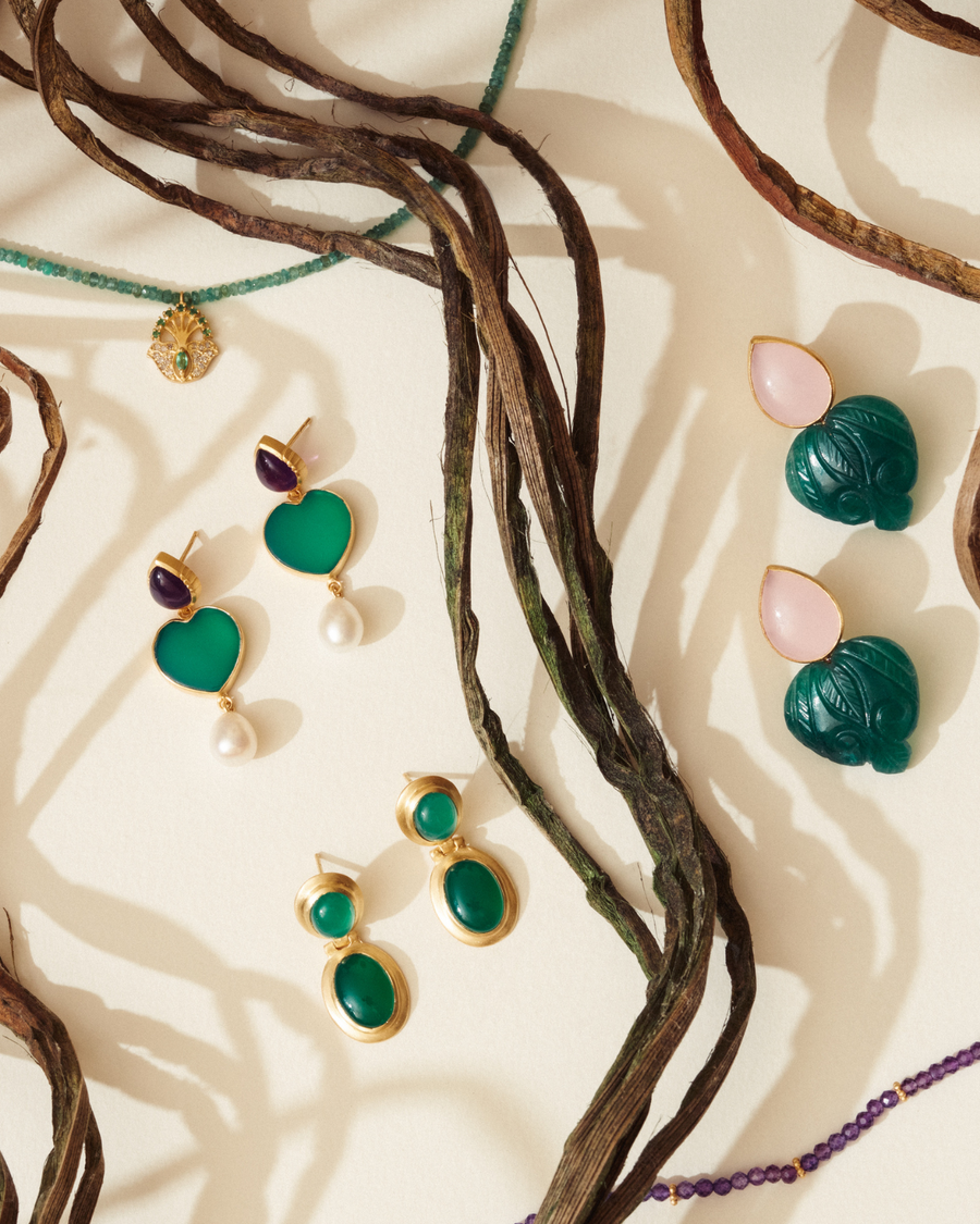 Ula earrings in amethyst, green onyx and pearl