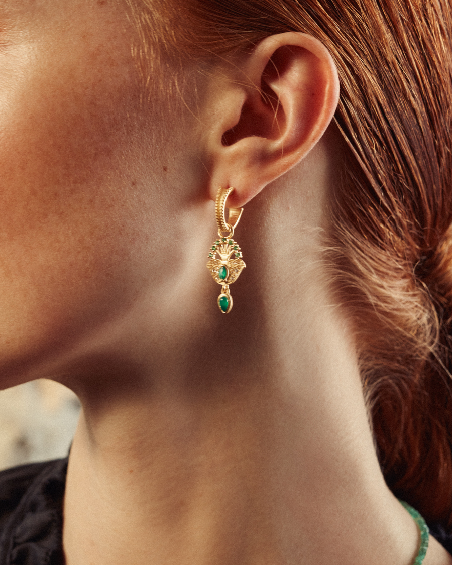 Lucky peacock hoops with green onyx - gold vermeil