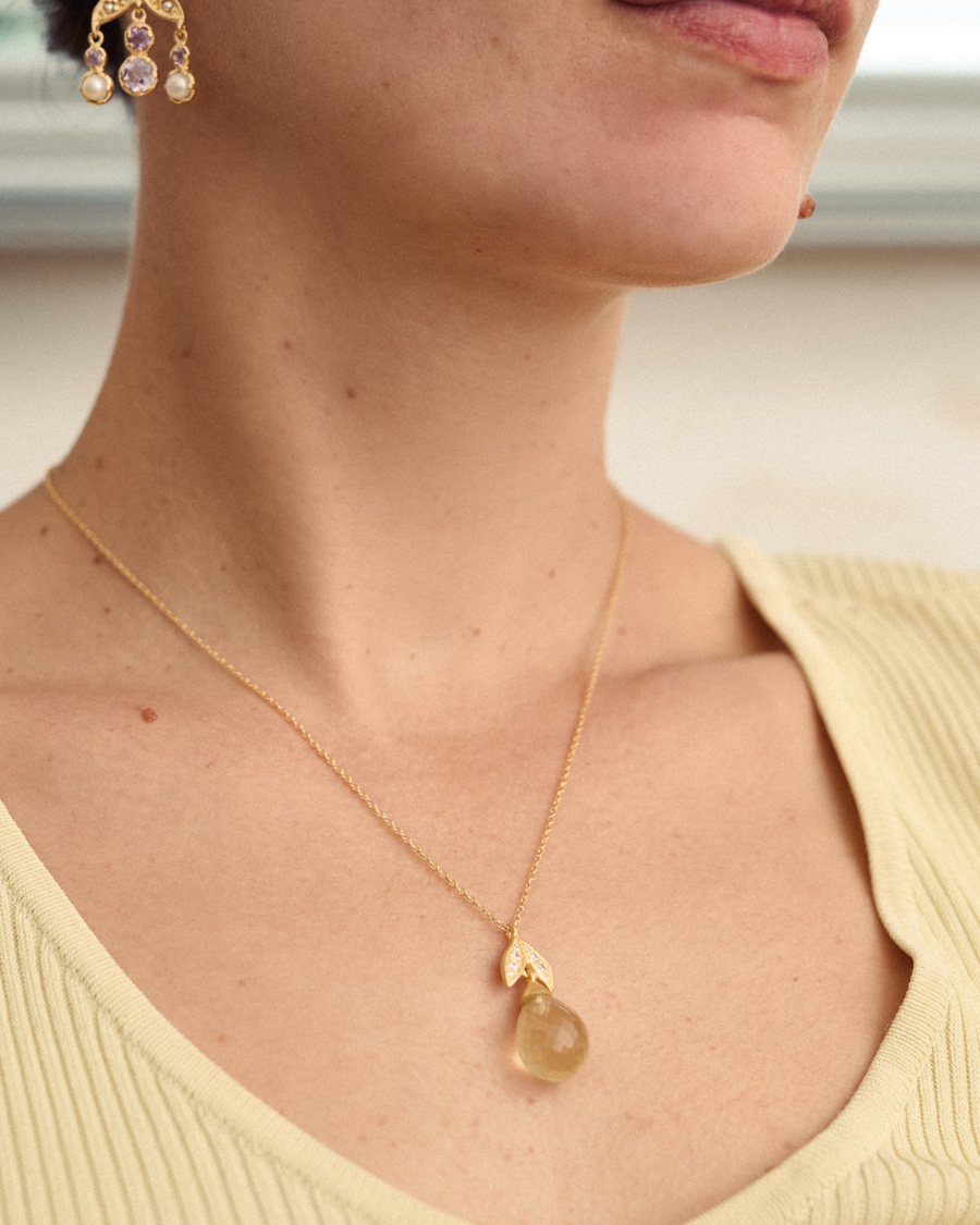 Blossom necklace with lemon quartz and crystal