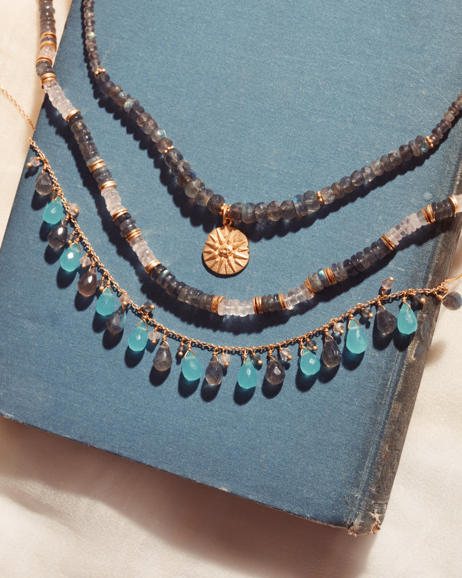 Kitty necklace with chalcedony, labradorite & rose quartz