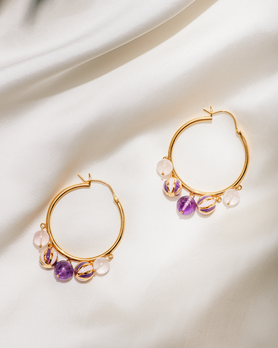 Marlo hoops with amethyst and rose quartz