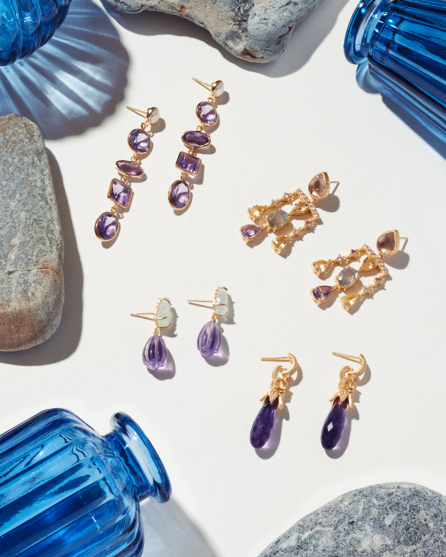 Marilyn statement earrings with amethyst and pearl