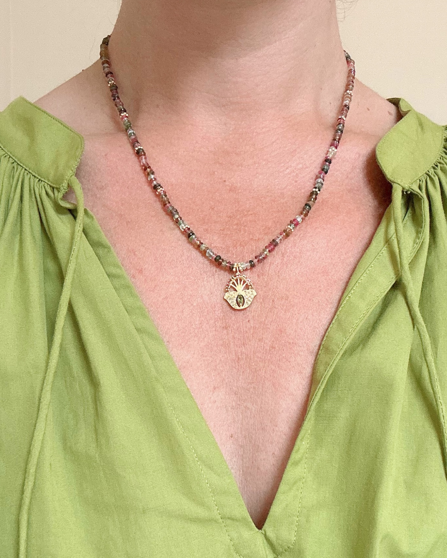 Lucky peacock necklace with tourmaline and diamond - limited edition