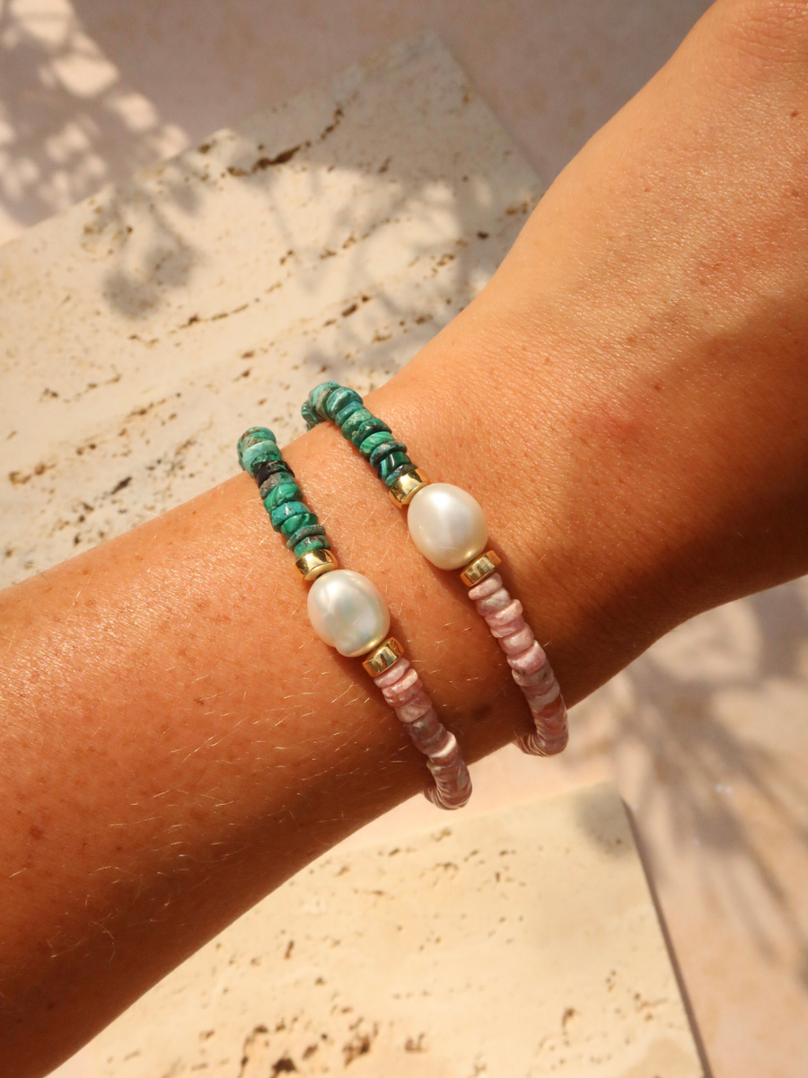 Valentina bracelet with pearl, rhodochrosite and turquoise