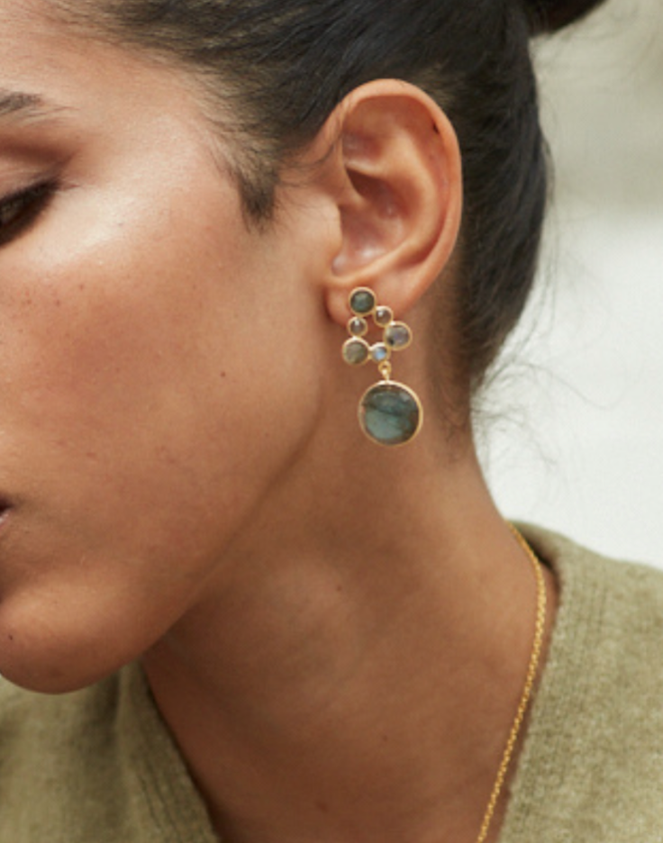 Delicate orb earrings in moonstone and labradorite - Sample