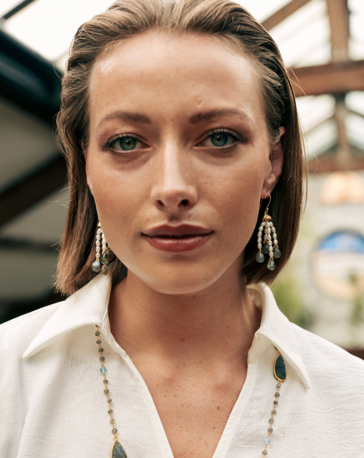 Madlyn pearl earrings with labradorite - Last piece