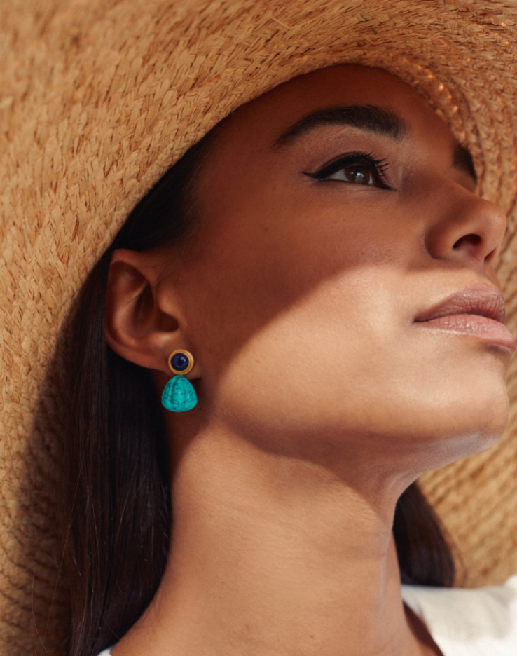 Ruby statement studs with lapis and turquoise - Sample