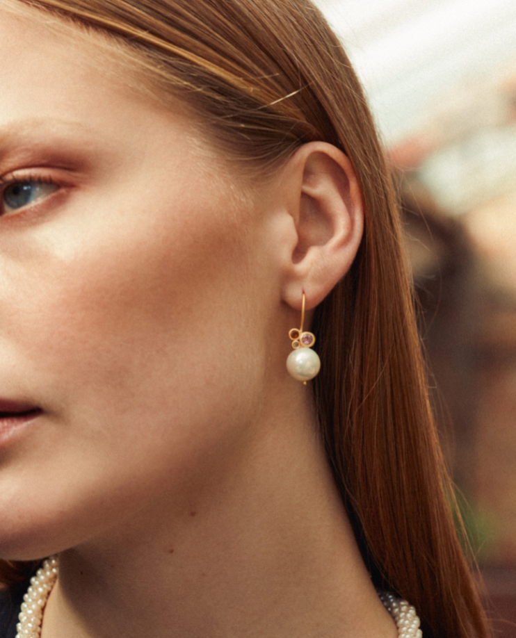 Bubble earrings with tourmaline and pearl  - Sample