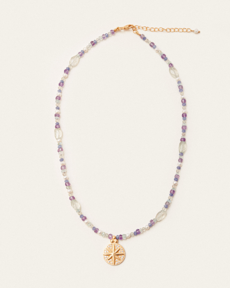 Valencia necklace with tanzanite, amethyst, blue topaz and pearl