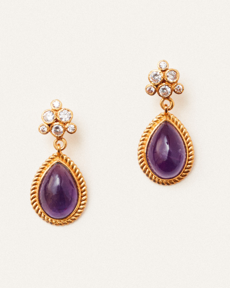 Edith earrings with amethyst & crystals