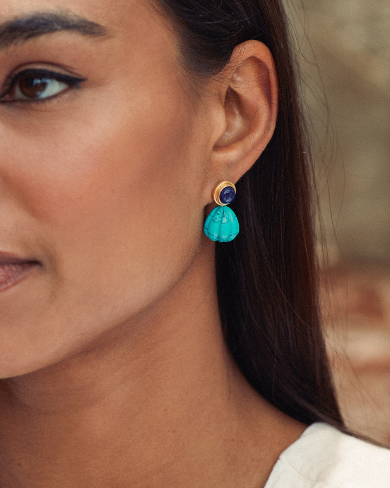 Ruby statement studs with lapis and turquoise