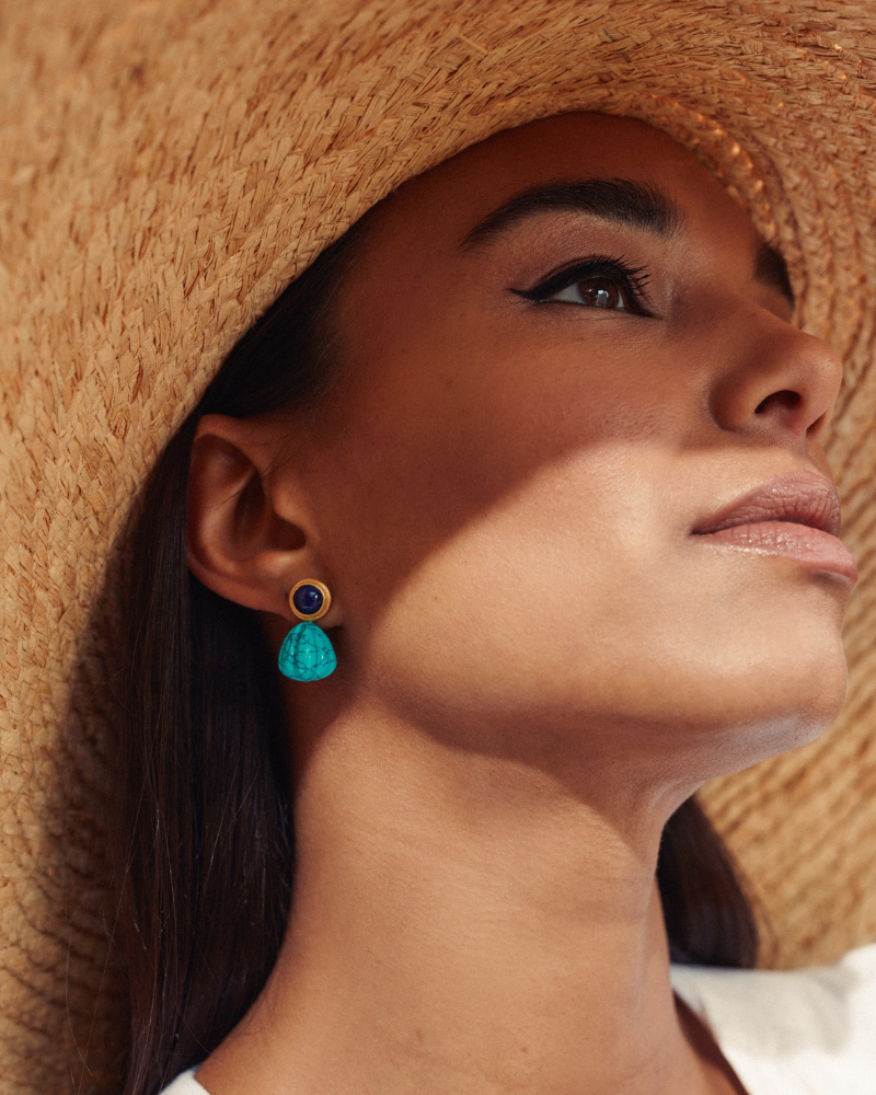 Ruby statement studs with lapis and turquoise - pre-order