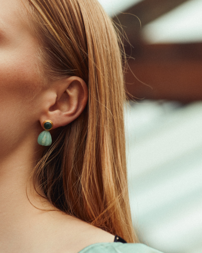 Ruby statement studs with aventurine and amazonite - pre-order
