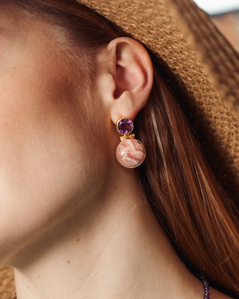 Priscilla statement earrings with amethyst and rhodochrosite - pre-order