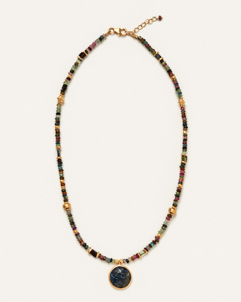 Labradorite flower of life and tourmaline necklace
