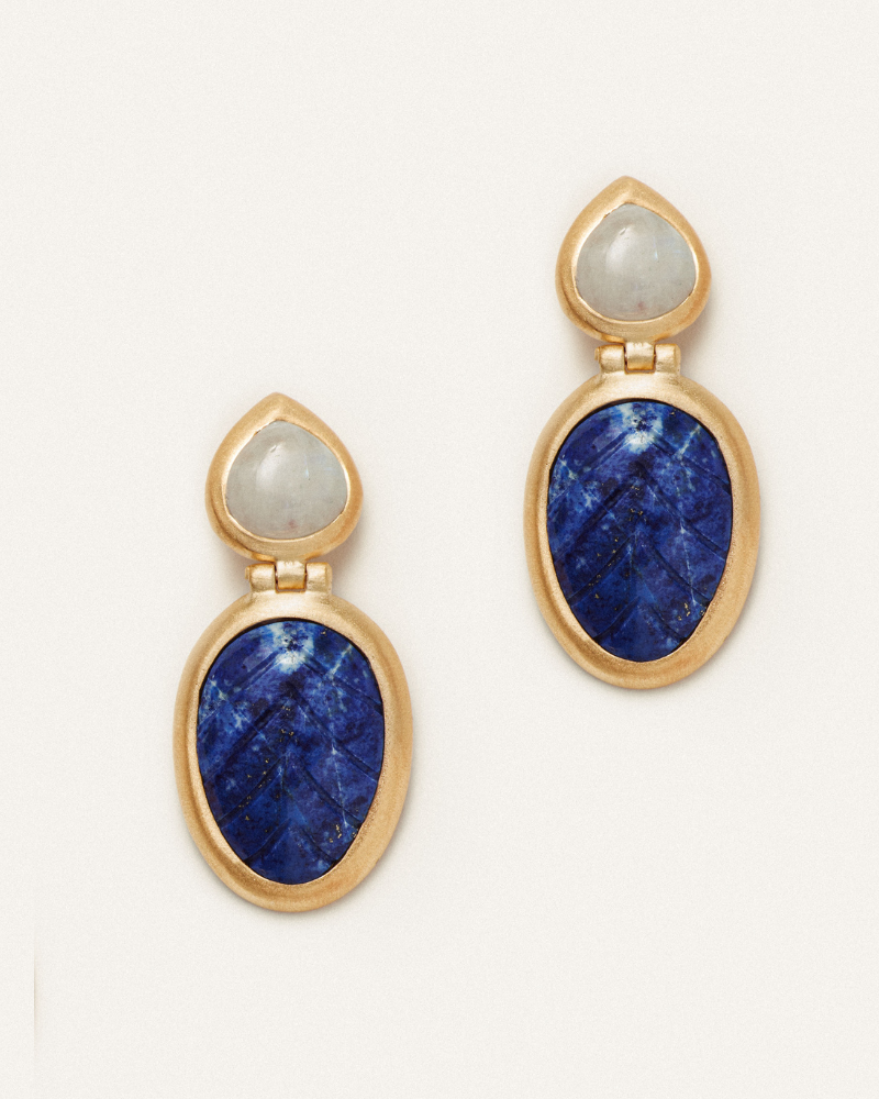 Gladys statement earrings with carved lapis and moonstone