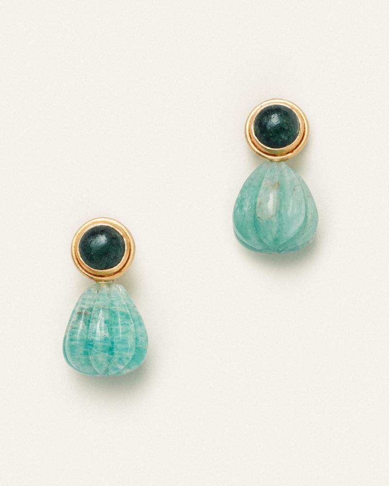 Ruby statement studs with aventurine and amazonite - pre-order
