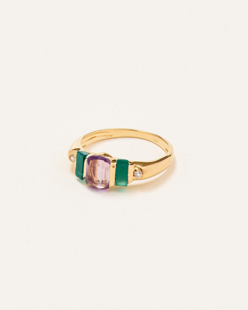 Rae ring with pink amethyst and onyx - gold vermeil